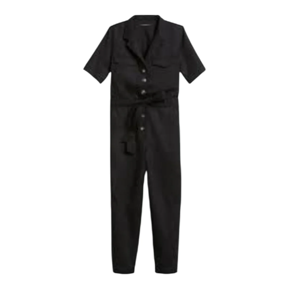 Banana Republic Black Utility Button Front Belted Jumpsuit Tall‎ 8 Short Sleeve